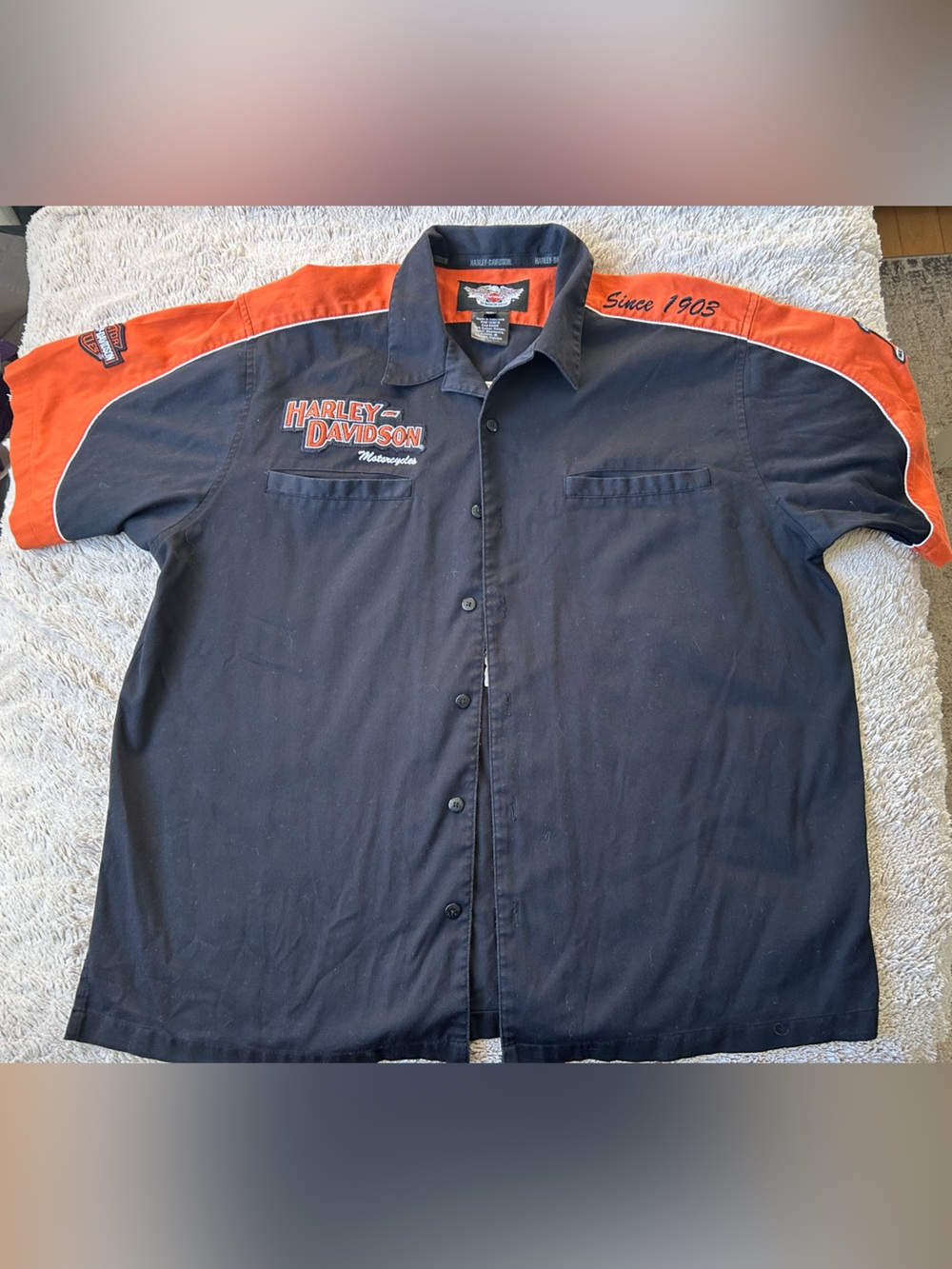 Harley-Davidson Black & Orange Short-Sleeve button up Mechanic Shirt